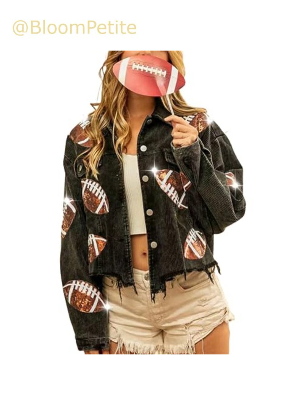 Cropped Corduroy Football Sequin Rugby Patched Shacket Frayed Hem